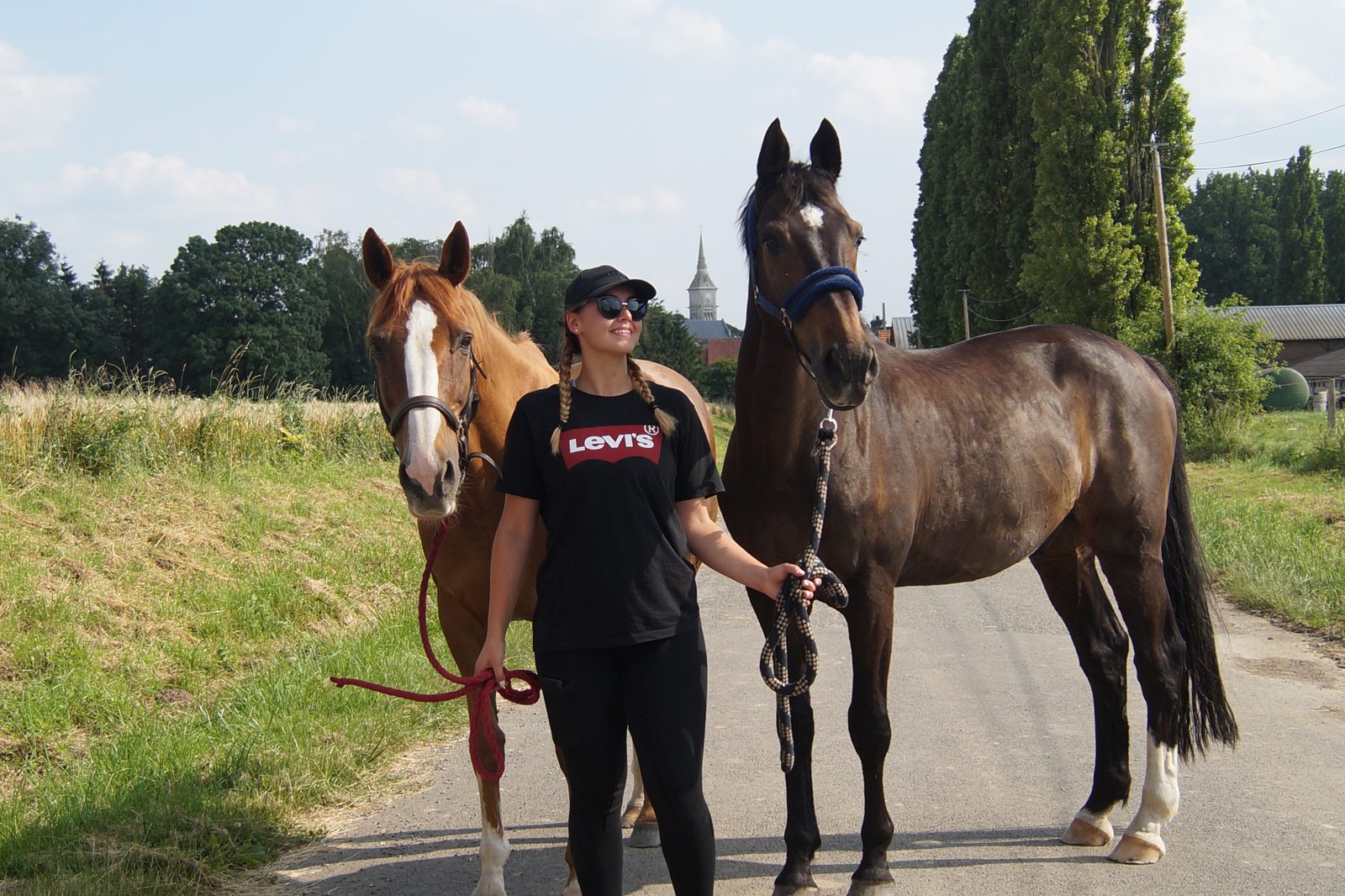 Sortie en extérieur, cavalière et cheval dans la campagne d’Arras